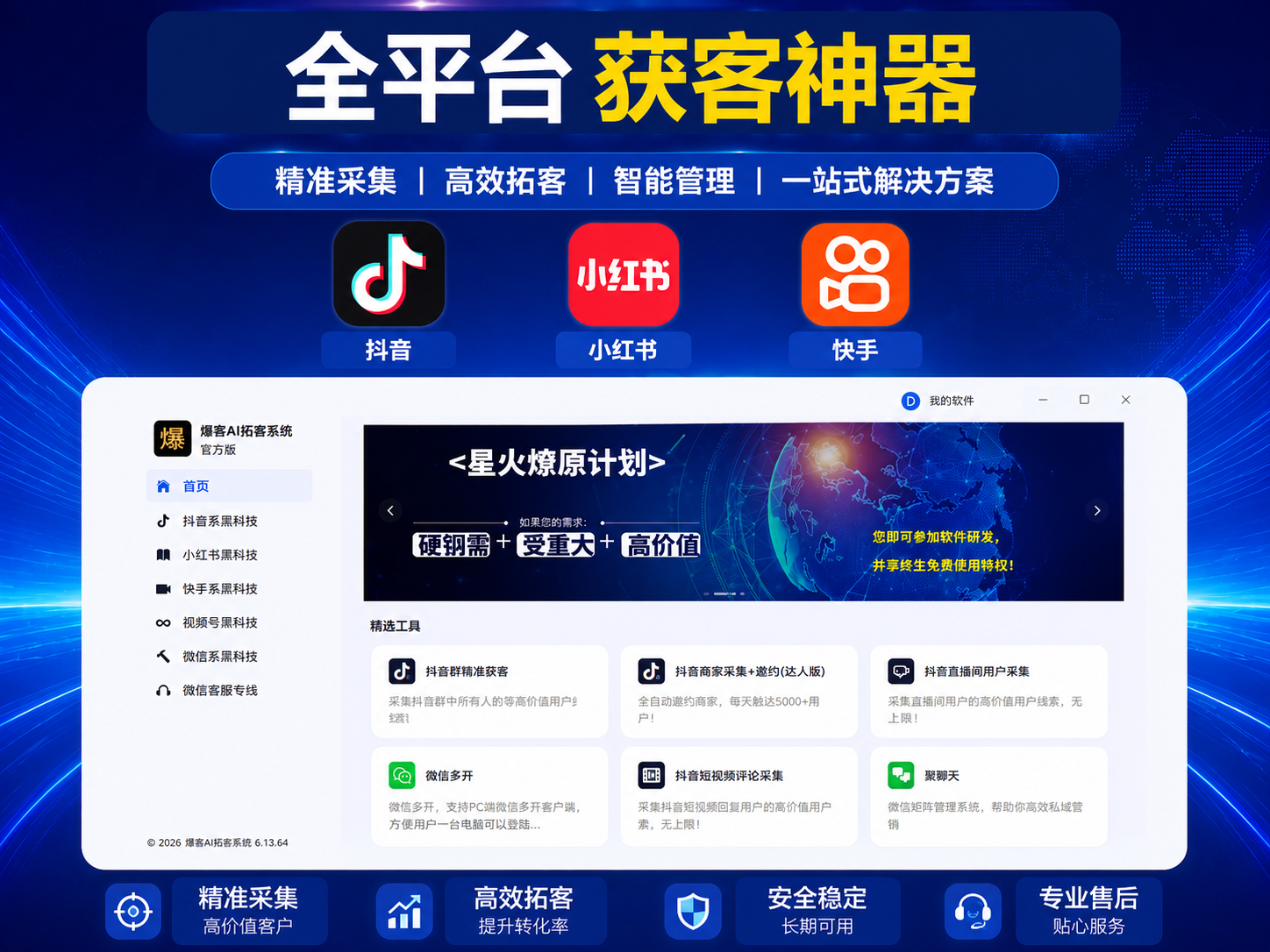 暴客AI拓客系统：抖音、小红书、快手多平台客户运营工具抖音｜小红书｜快手｜视频号｜微信多平台运营-鲁搬科技